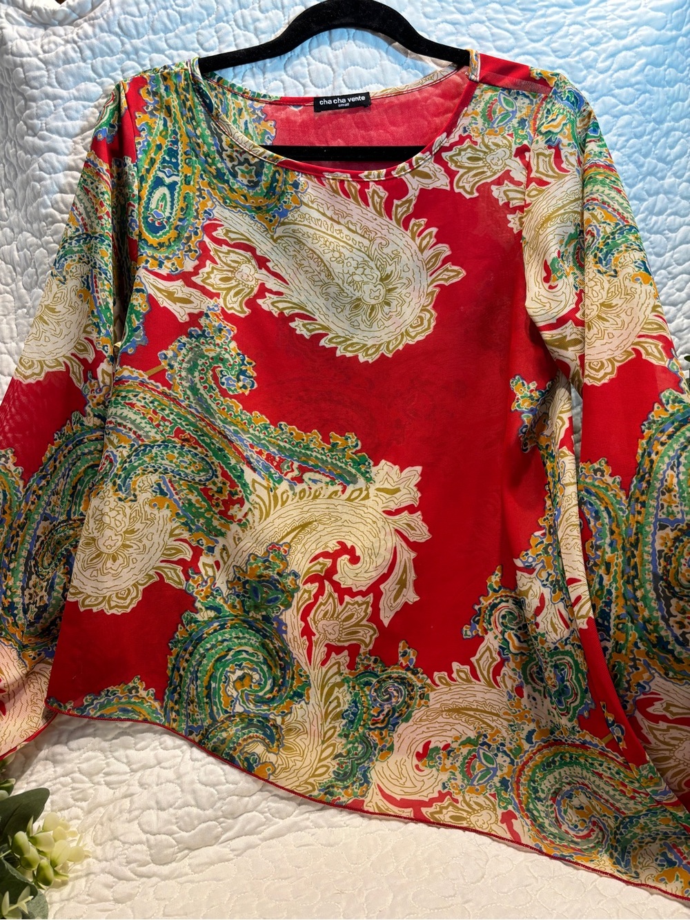 cha cha vente Red Paisley Scoop-Neck Long Sleeve Blouse